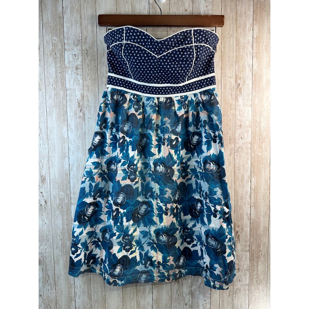 Urban Outfitters Kimchi Blue Strapless Dress Womens 0 Teal Floral Cottagecore